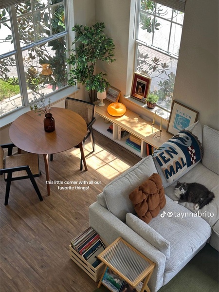 sofa, dining table, dining chairs, accent lamp, living room furniture, brand awareness, lifestyle, calm, warm, neutral, brown
